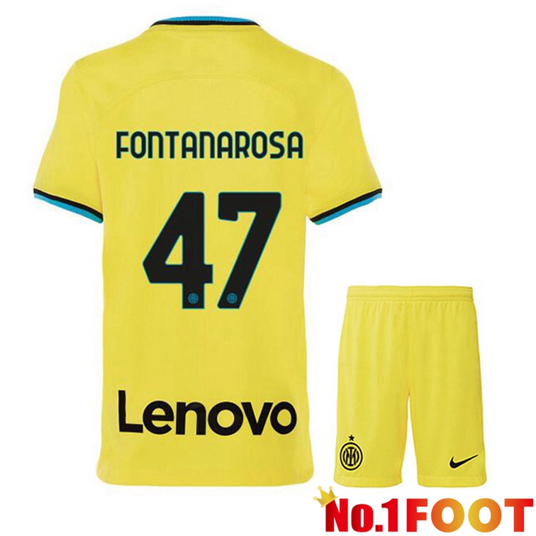 Inter Milan (FONTANAPink 47) Kids Soccer Jersey Third Yellow 2022/2023