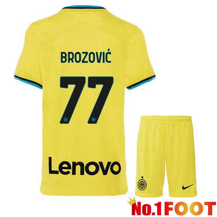 Inter Milan (BROZOVIĆ 77) Kids Soccer Jersey Third Yellow 2022/2023