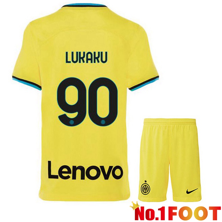 Inter Milan (LUKAKU 90) Kids Soccer Jersey Third Yellow 2022/2023