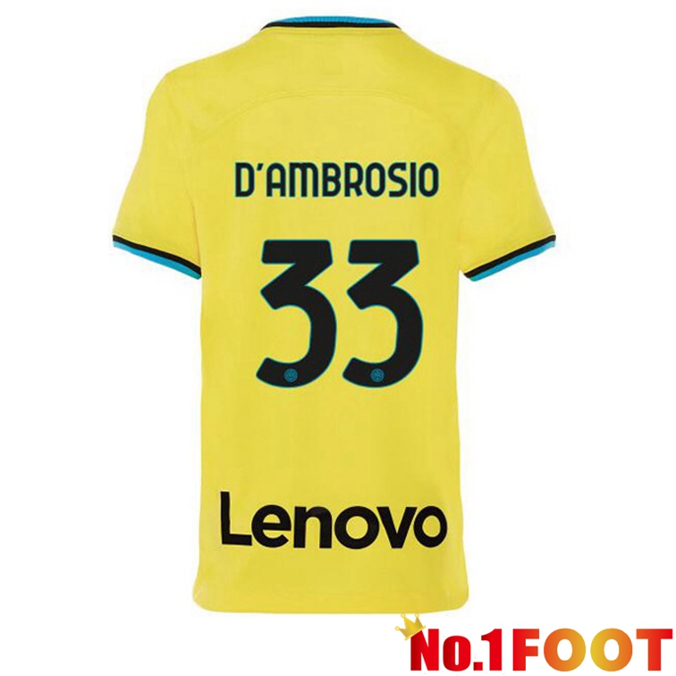 Inter Milan (D'AMBROSIO 33) Soccer Jersey Third Yellow 2022/2023