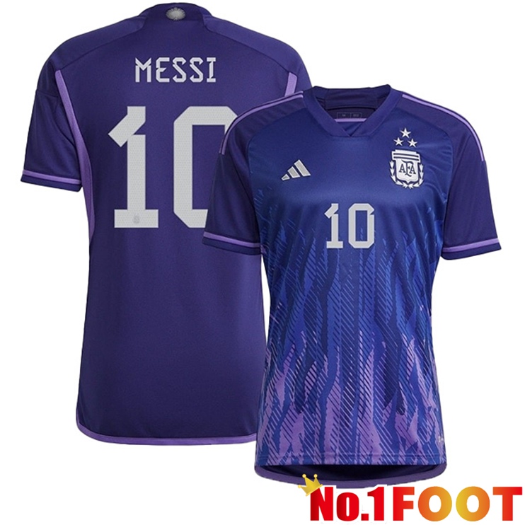 Argentina (MESSI 10) 3 Stars Soccer Jersey Away World Cup 2022