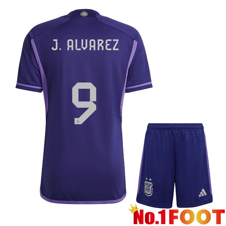 Argentina (J. ALVAREZ 9) Kids Soccer Jersey Away Purple World Cup 2022