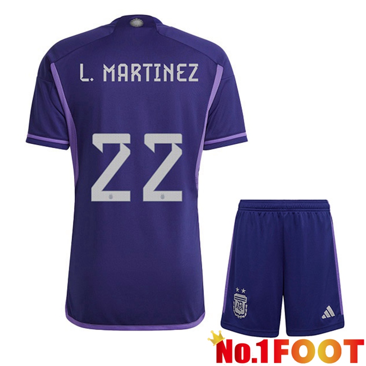 Argentina (L. MARTINEZ 22) Kids Soccer Jersey Away Purple World Cup 2022