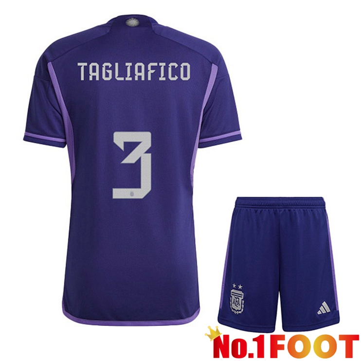 Argentina (TAGLIAFICO 3) Kids Soccer Jersey Away Purple World Cup 2022