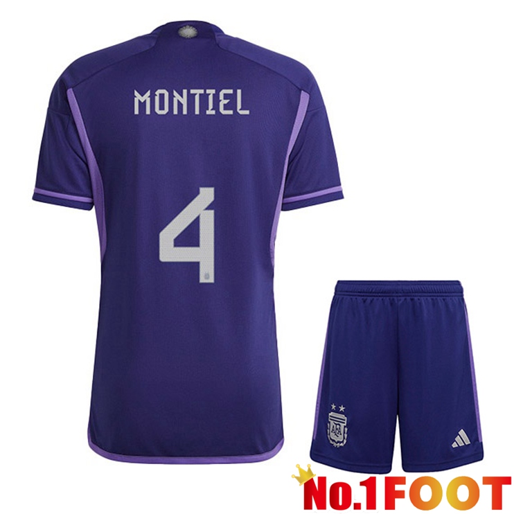 Argentina (MONTIEL 4) Kids Soccer Jersey Away Purple World Cup 2022