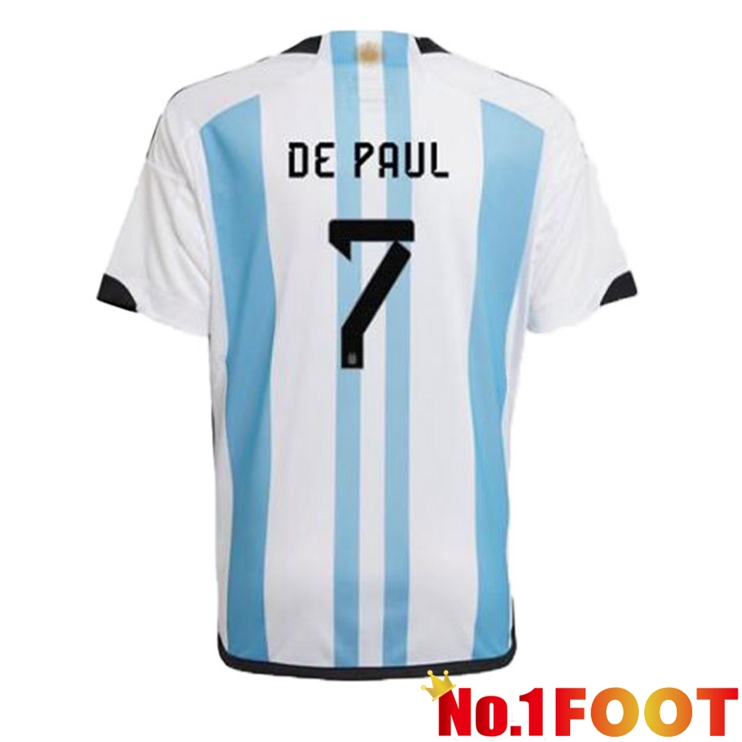 Argentina (DE PAUL 7) Soccer Jersey Home Blue White World Cup 2022