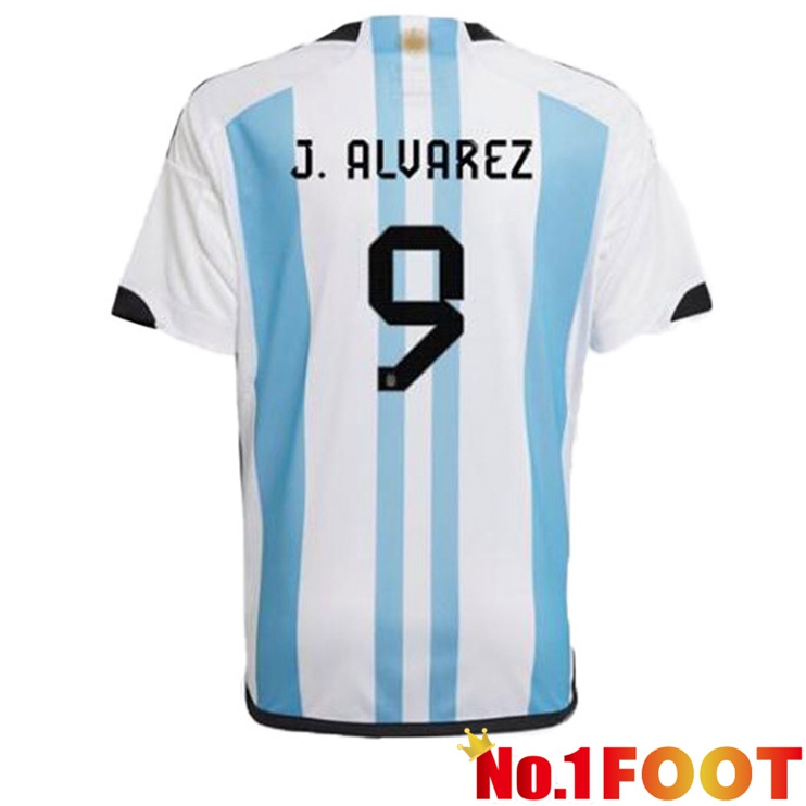 Argentina (J. ALVAREZ 9) Soccer Jersey Home Blue White World Cup 2022