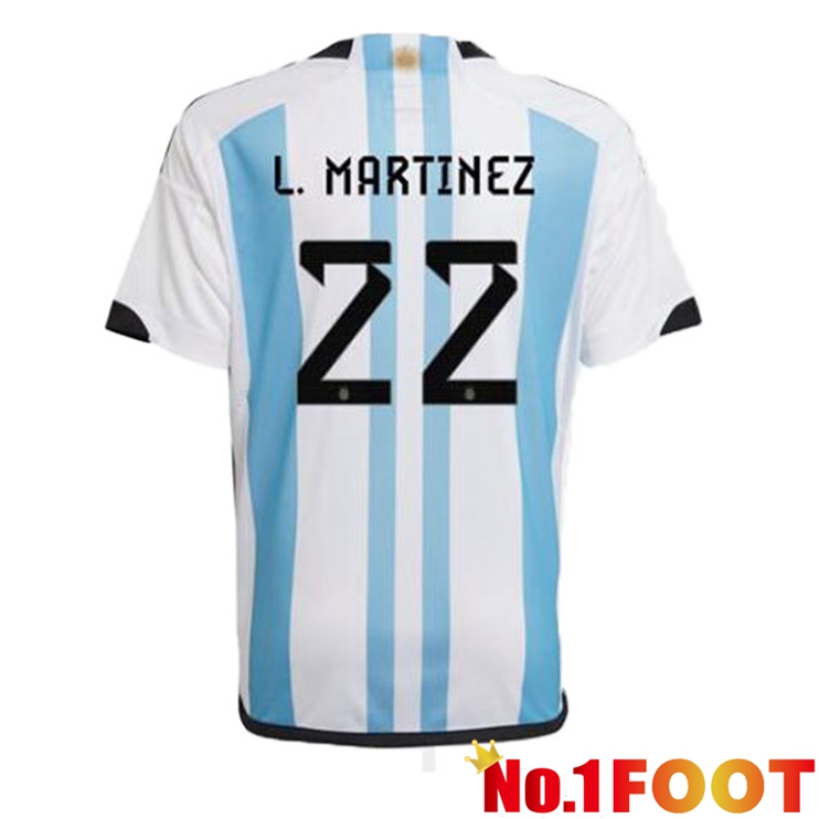 Argentina (L. MARTINEZ 22) Soccer Jersey Home Blue White World Cup 2022