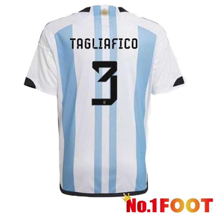 Argentina (TAGLIAFICO 3) Soccer Jersey Home Blue White World Cup 2022