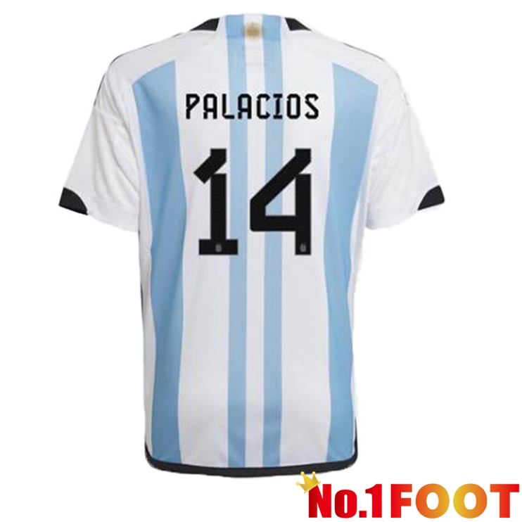 Argentina (PALACIOS 14) Soccer Jersey Home Blue White World Cup 2022