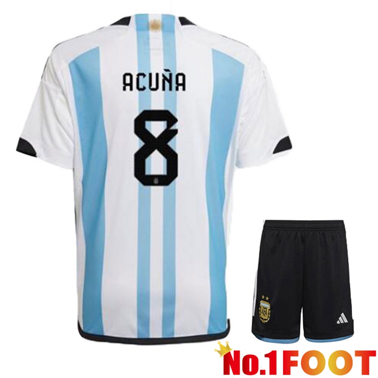 Argentina (ACUÑA 8) Kids Soccer Jersey Home Blue White World Cup 2022