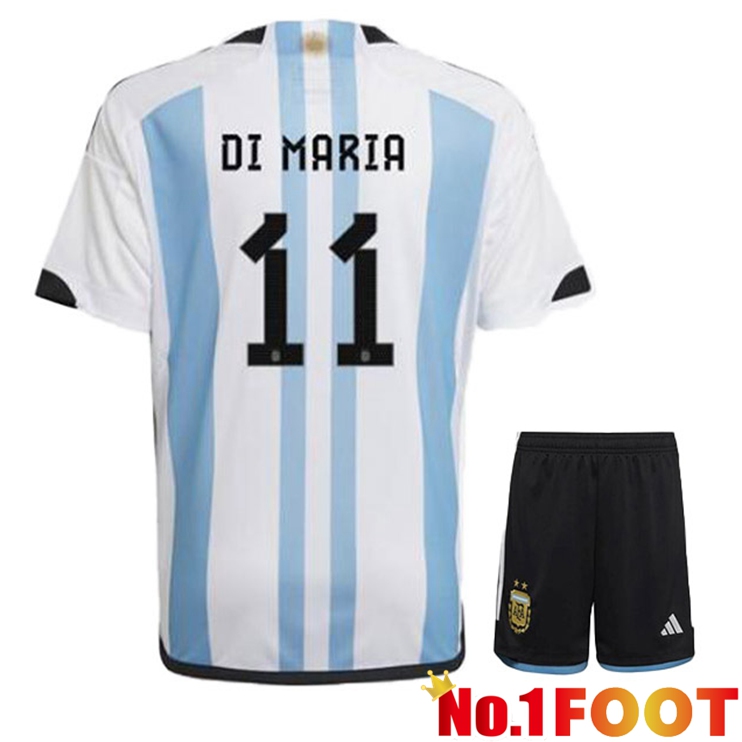 Argentina (DI MARIA 11) Kids Soccer Jersey Home Blue White World Cup 2022