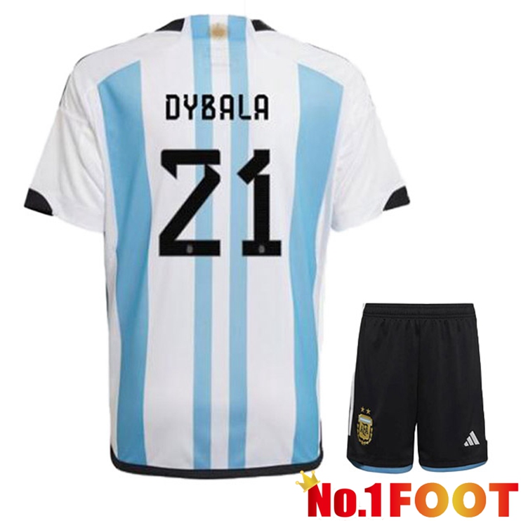 Argentina (DYBALA 21) Kids Soccer Jersey Home Blue White World Cup 2022