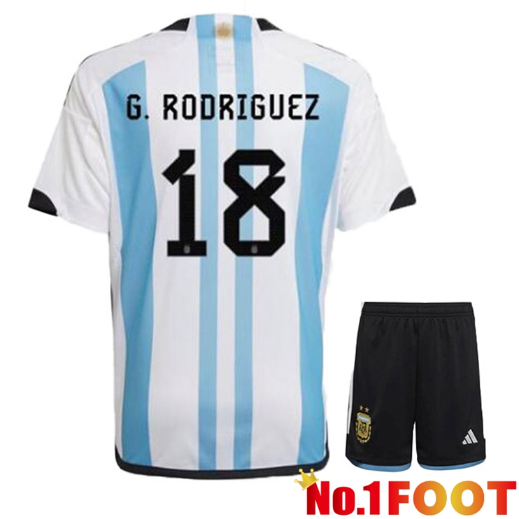 Argentina (G. RODRIGUEZ 18) Kids Soccer Jersey Home Blue White World Cup 2022