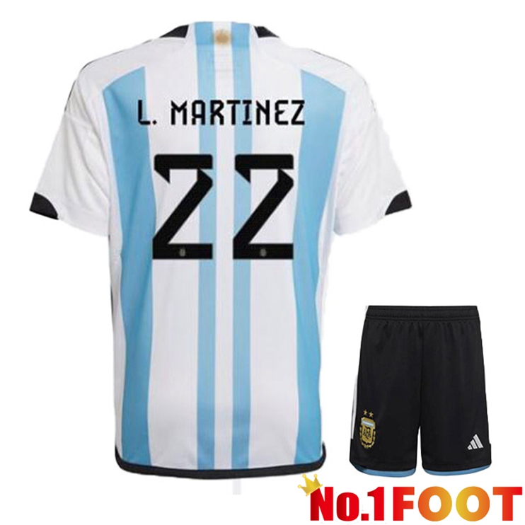 Argentina (L. MARTINEZ 22) Kids Soccer Jersey Home Blue White World Cup 2022