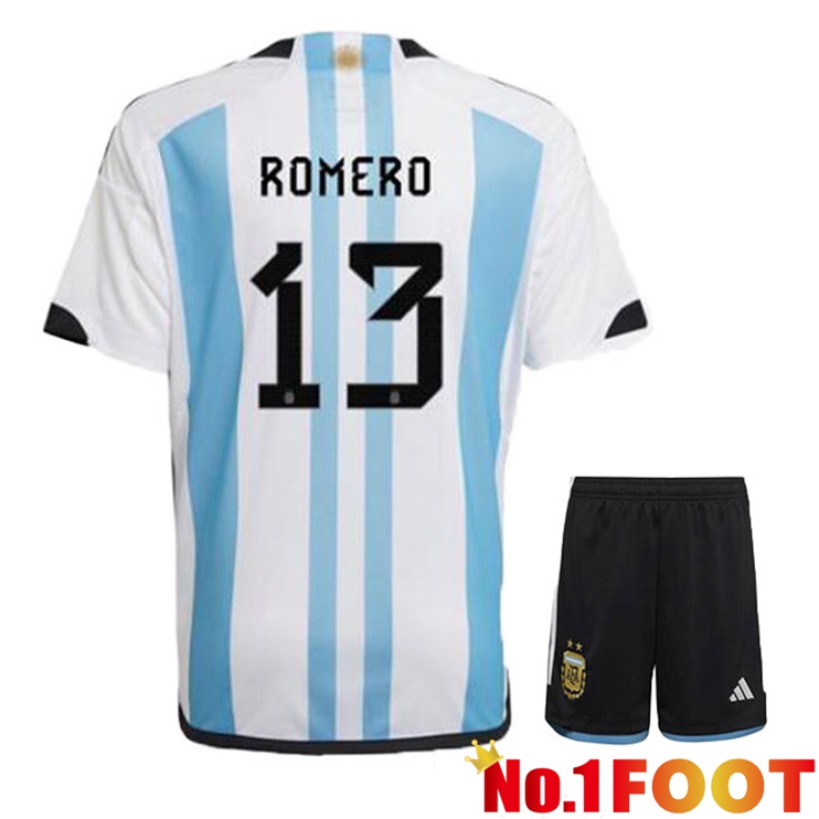 Argentina (ROMERO 13) Kids Soccer Jersey Home Blue White World Cup 2022