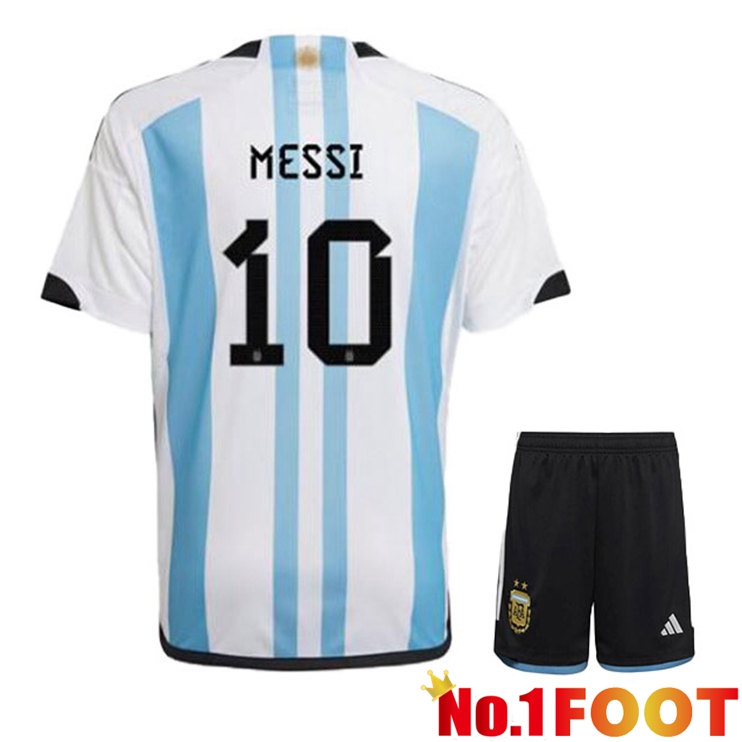 Argentina (MESSI 10) Kids Soccer Jersey Home Blue White World Cup 2022