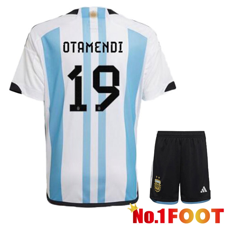 Argentina (OTAMENDI 19) Kids Soccer Jersey Home Blue White World Cup 2022