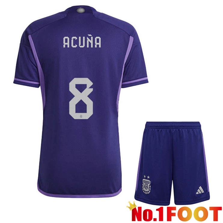 Argentina (ACUÑA 8) Kids Soccer Jersey Away Purple World Cup 2022