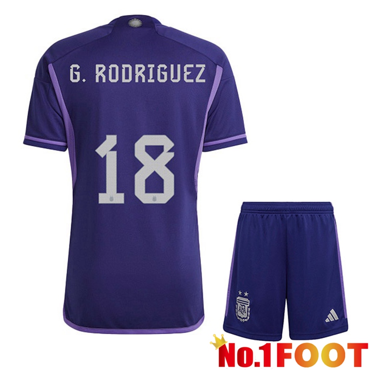 Argentina (G. RODRIGUEZ 18) Kids Soccer Jersey Away Purple World Cup 2022