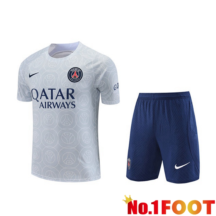 Paris PSG Training T Shirt + Shorts Grey 2022/2023