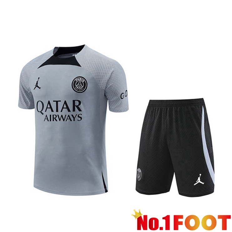 Paris PSG Training T Shirt + Shorts Grey 2022/2023