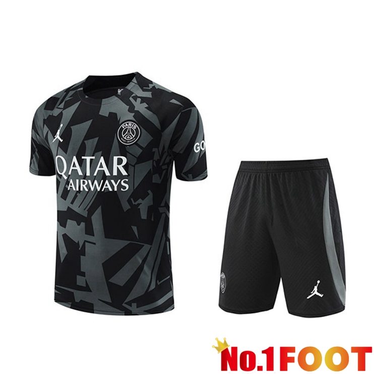 Paris PSG Training T Shirt + Shorts Black 2022/2023