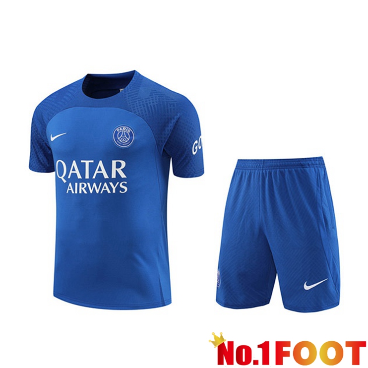 Paris PSG Training T Shirt + Shorts Blue 2022/2023