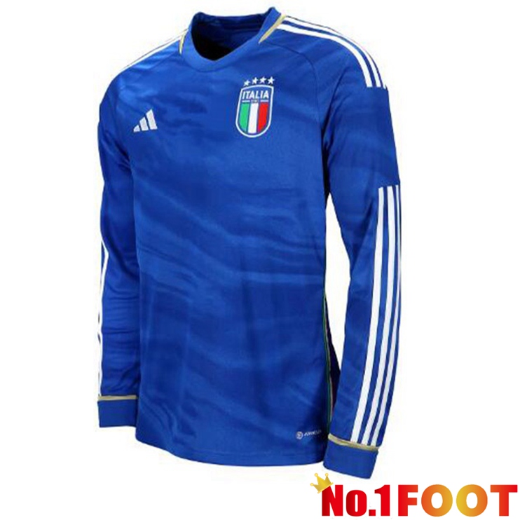 Italy Long Sleeve Soccer Jersey Home Blue 2023/2024