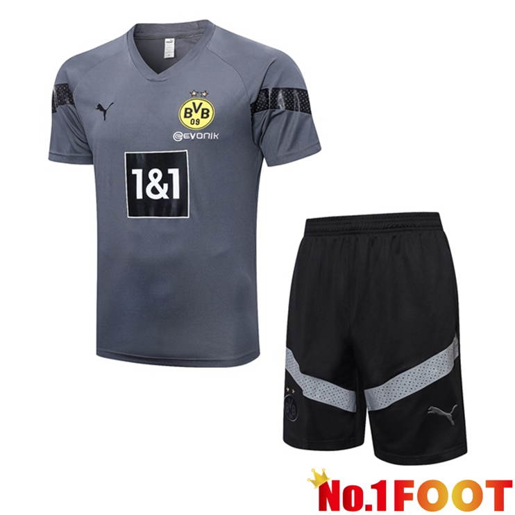 Dortmund BVB Training T Shirt + Shorts Grey 2023/2024