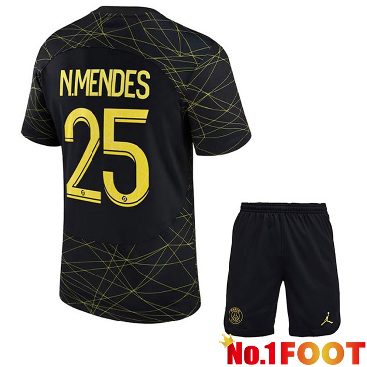 Paris PSG (N.MENDES 25) Kids Soccer Jersey Fourth Black 2022/2023