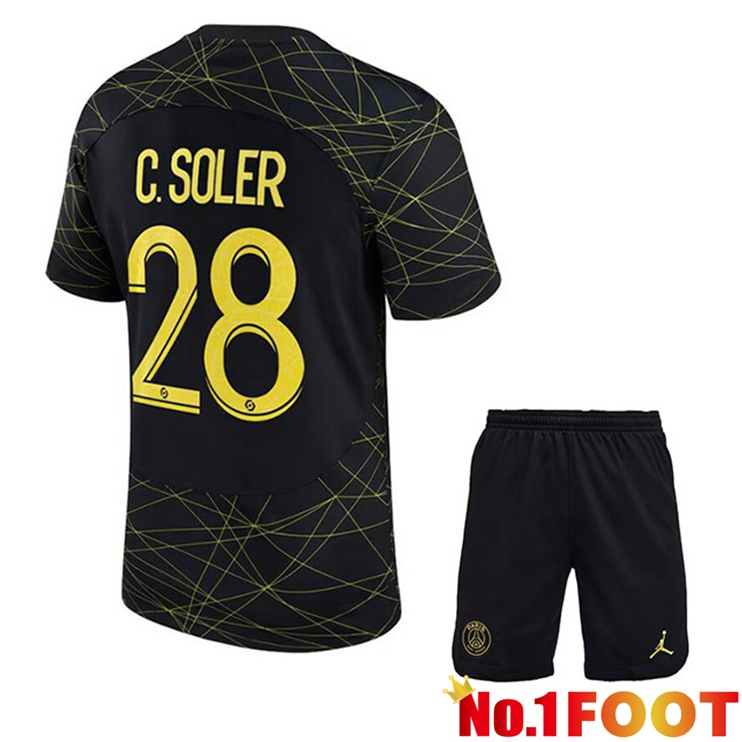 Paris PSG (C. SOLER 28) Kids Soccer Jersey Fourth Black 2022/2023