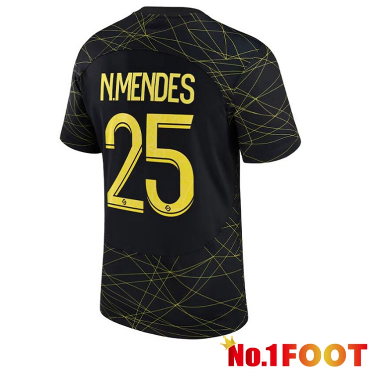 Paris PSG (N.MENDES 25) Soccer Jersey Fourth Black 2022/2023