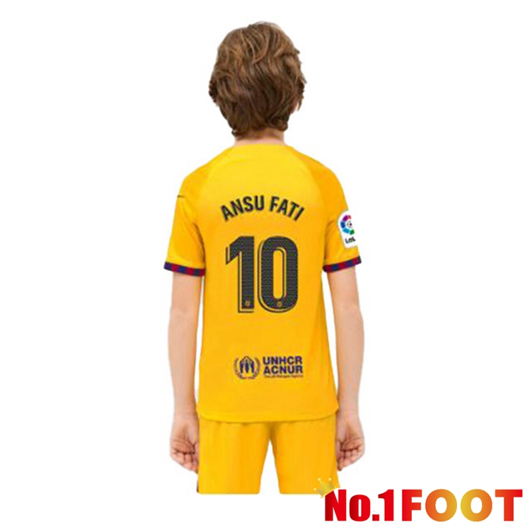 FC Barcelona (ANSU FATI 10) Kids Soccer Jersey Fourth Yellow 2022/2023