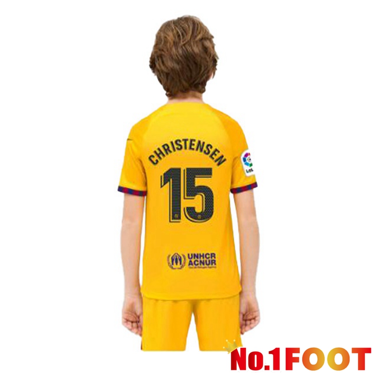 FC Barcelona (CHRISTENSEN 15) Kids Soccer Jersey Fourth Yellow 2022/2023