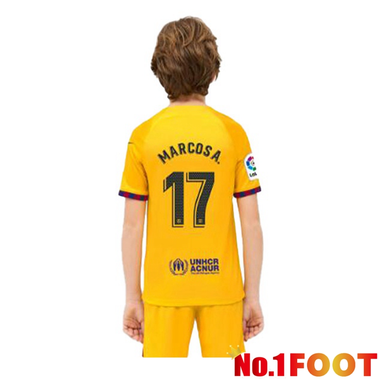 FC Barcelona (MARCOS A. 17) Kids Soccer Jersey Fourth Yellow 2022/2023