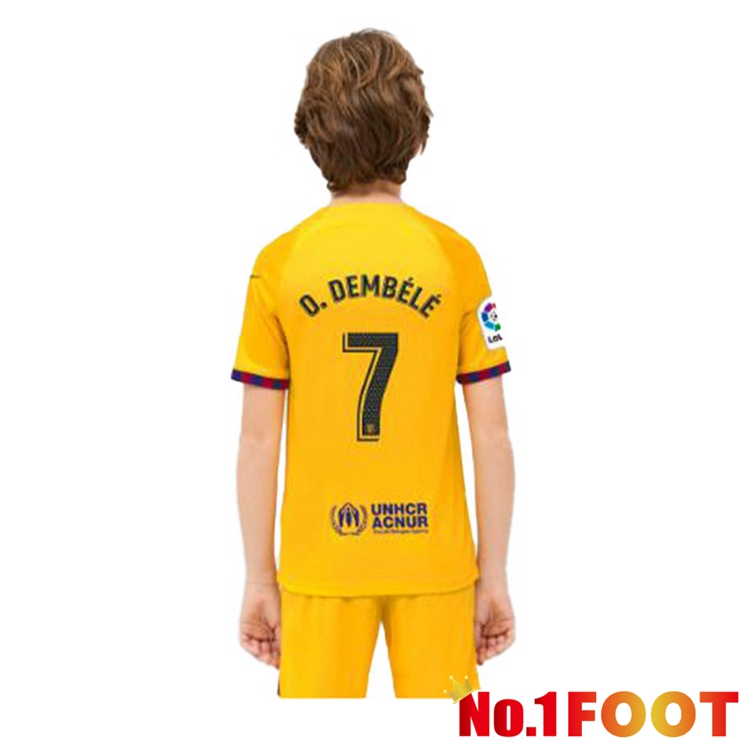 FC Barcelona (O. DEMBÉLÉ 7) Kids Soccer Jersey Fourth Yellow 2022/2023