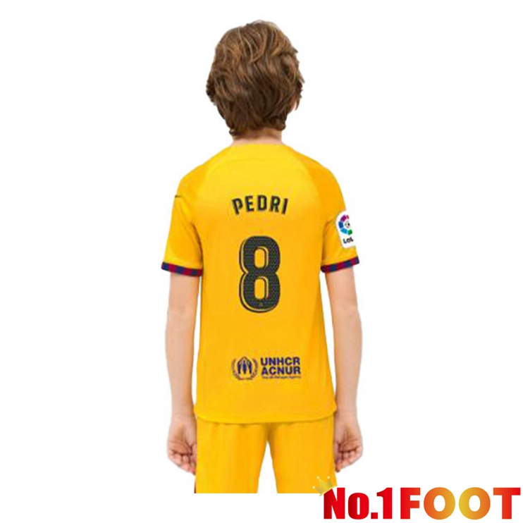 FC Barcelona (PEDRI 8) Kids Soccer Jersey Fourth Yellow 2022/2023