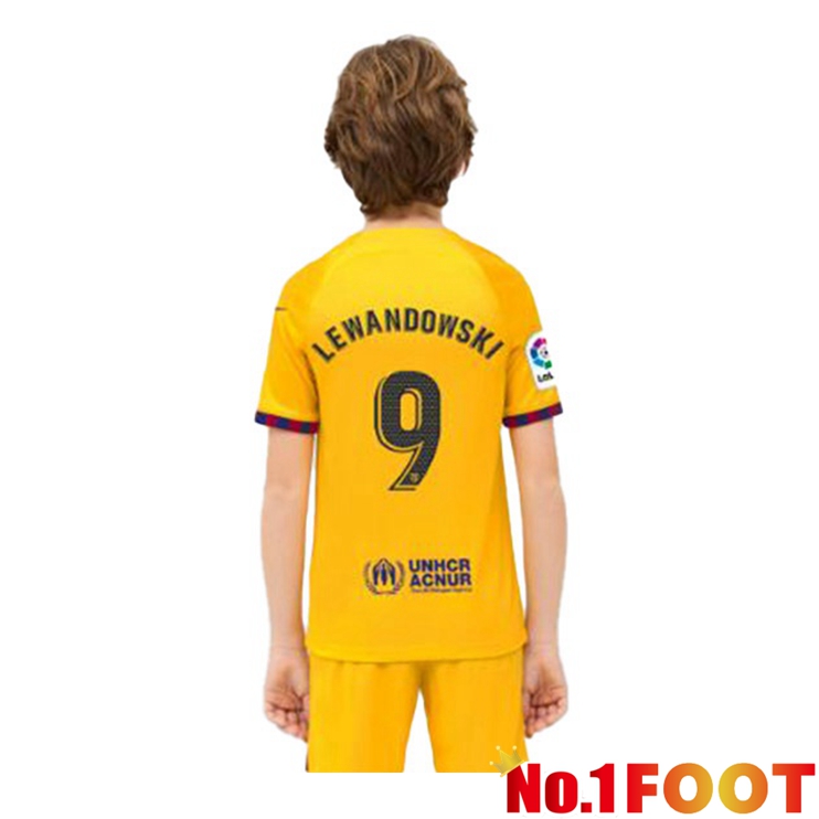 FC Barcelona (LEWANDOWSKI 9) Kids Soccer Jersey Fourth Yellow 2022/2023