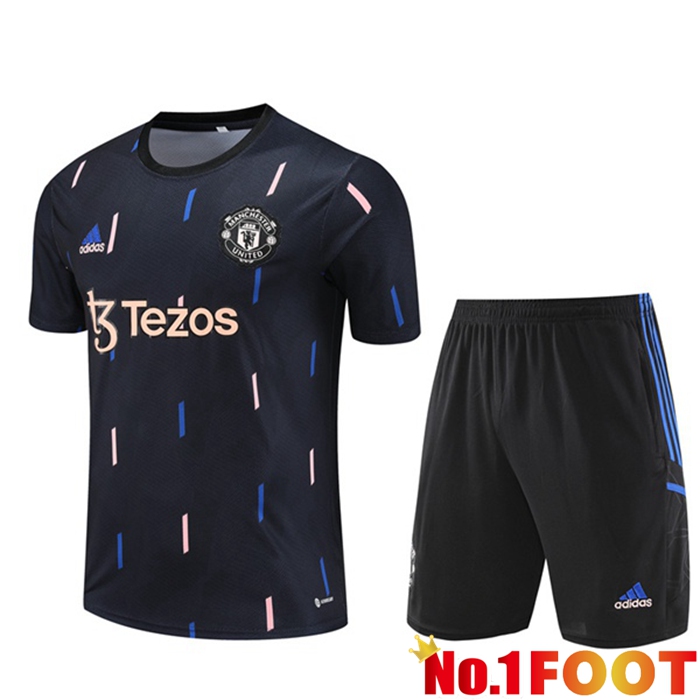 Manchester United Training T Shirt + Shorts Black 2023/2024