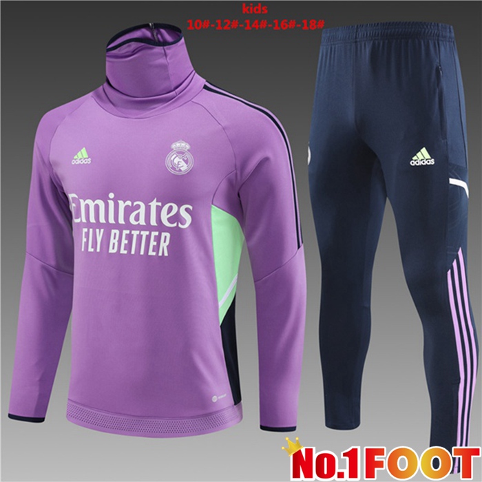 Real Madrid Kids High collar Training Tracksuit Suit Purple 2023/2024 - Click Image to Close