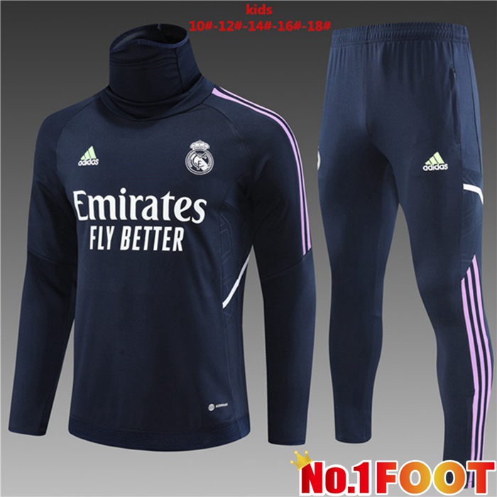 Real Madrid Kids High collar Training Tracksuit Suit Royal Blue 2023/2024 - Click Image to Close