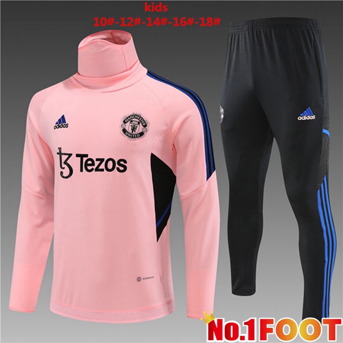 Manchester United Kids High collar Training Tracksuit Suit Pink 2023/2024