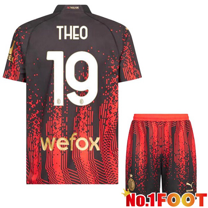 AC Milan (THEO 19) Kids Soccer Jersey Fourth Red Black 2022/2023