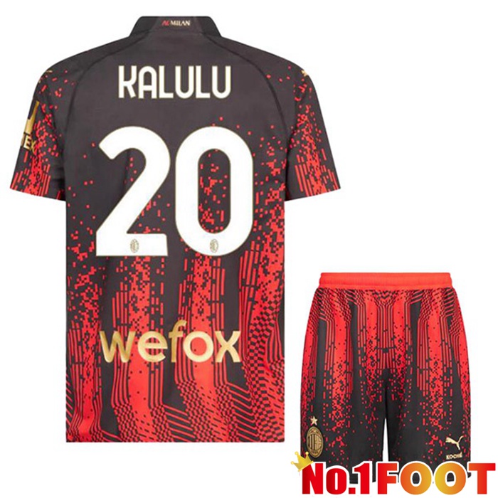 AC Milan (KALULU 20) Kids Soccer Jersey Fourth Red Black 2022/2023