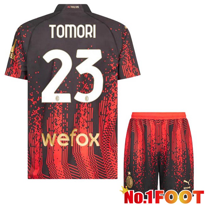 AC Milan (TOMORI 23) Kids Soccer Jersey Fourth Red Black 2022/2023