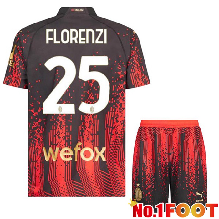 AC Milan (FLORENZI 25) Kids Soccer Jersey Fourth Red Black 2022/2023