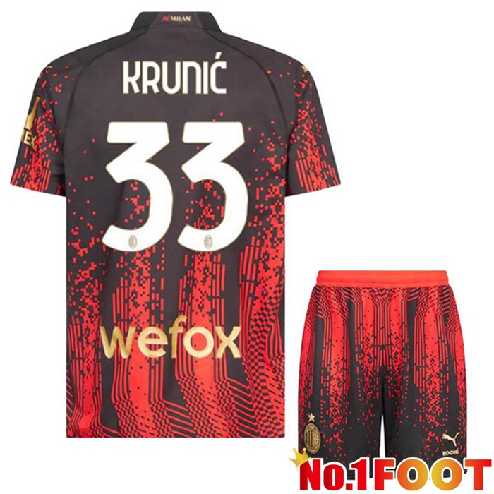 AC Milan (KRUNIĆ 33) Kids Soccer Jersey Fourth Red Black 2022/2023