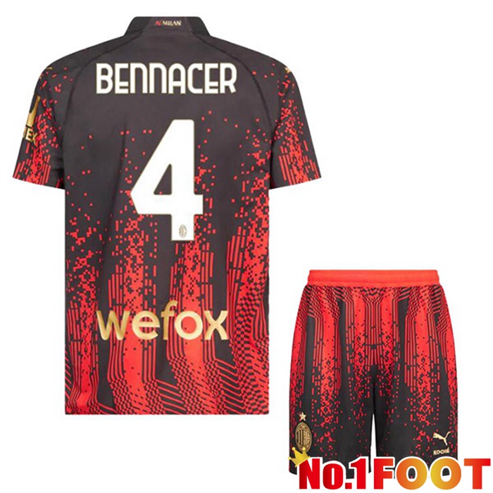 AC Milan (BENNACER 4) Kids Soccer Jersey Fourth Red Black 2022/2023