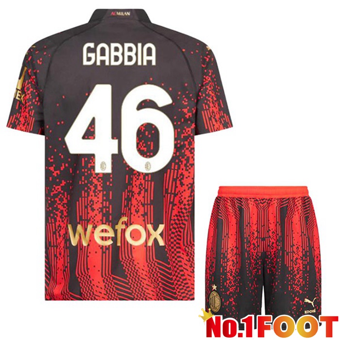 AC Milan (GABBIA 46) Kids Soccer Jersey Fourth Red Black 2022/2023